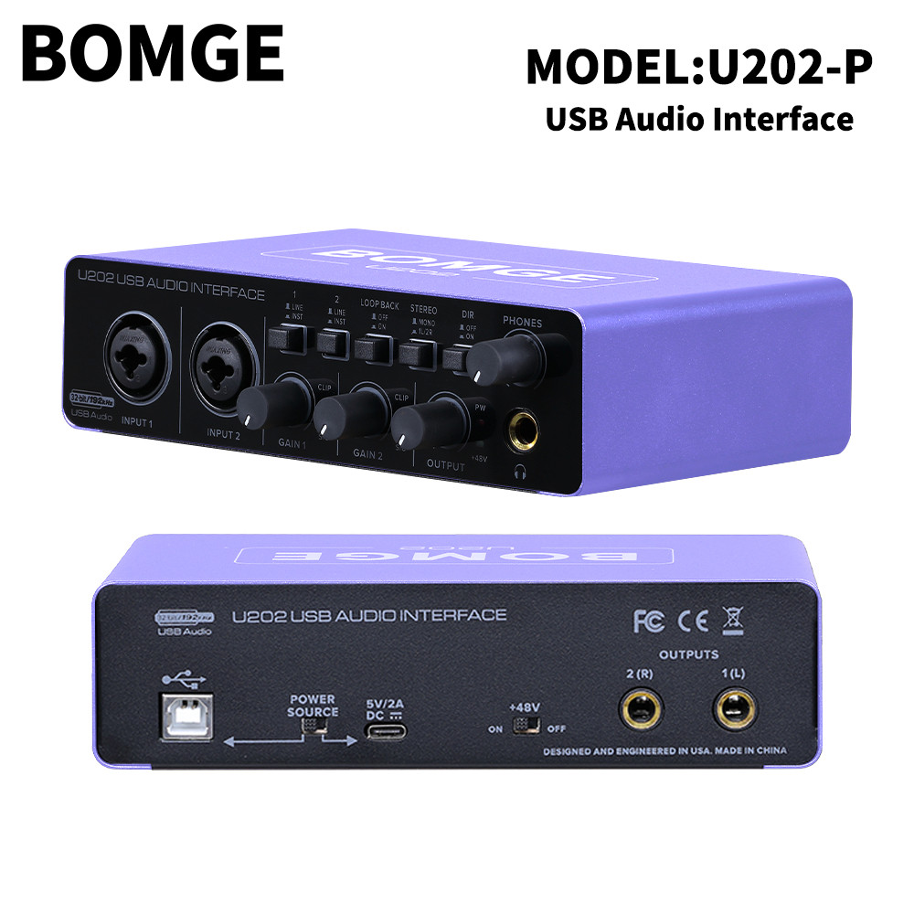 BOMGE U202P USB Audio Interface with Mic Preamplifier XLR/TSR/TS Ports,48V,32-Bit/192kHz Resolution
