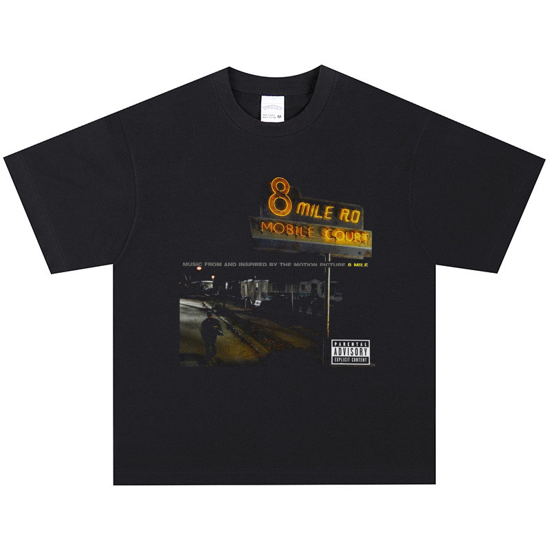 COD Eminem Eight Mile T-Shirt Gaya Longgar Amerika Rapper 8Mile Hip-Hop Lengan Pendek Leher Bulat