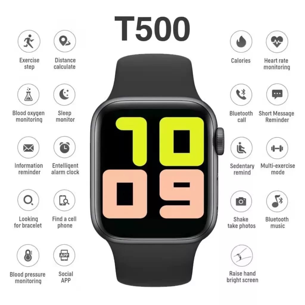 jam tangan smartwatch T500 T55 jam tangan pintar deteksi denyut jantung koneksi smartphone