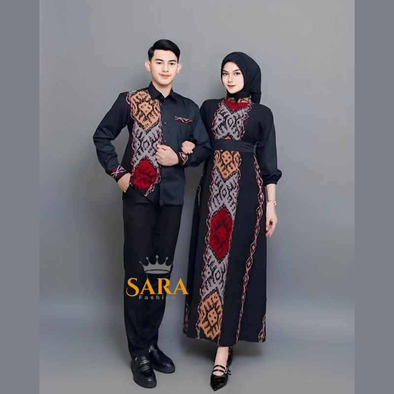 Setelan Tenun Batik Couple Keluarga Outfit Kodangan Lebaran Pria Wanita Kekinian Modern Gamis Socket