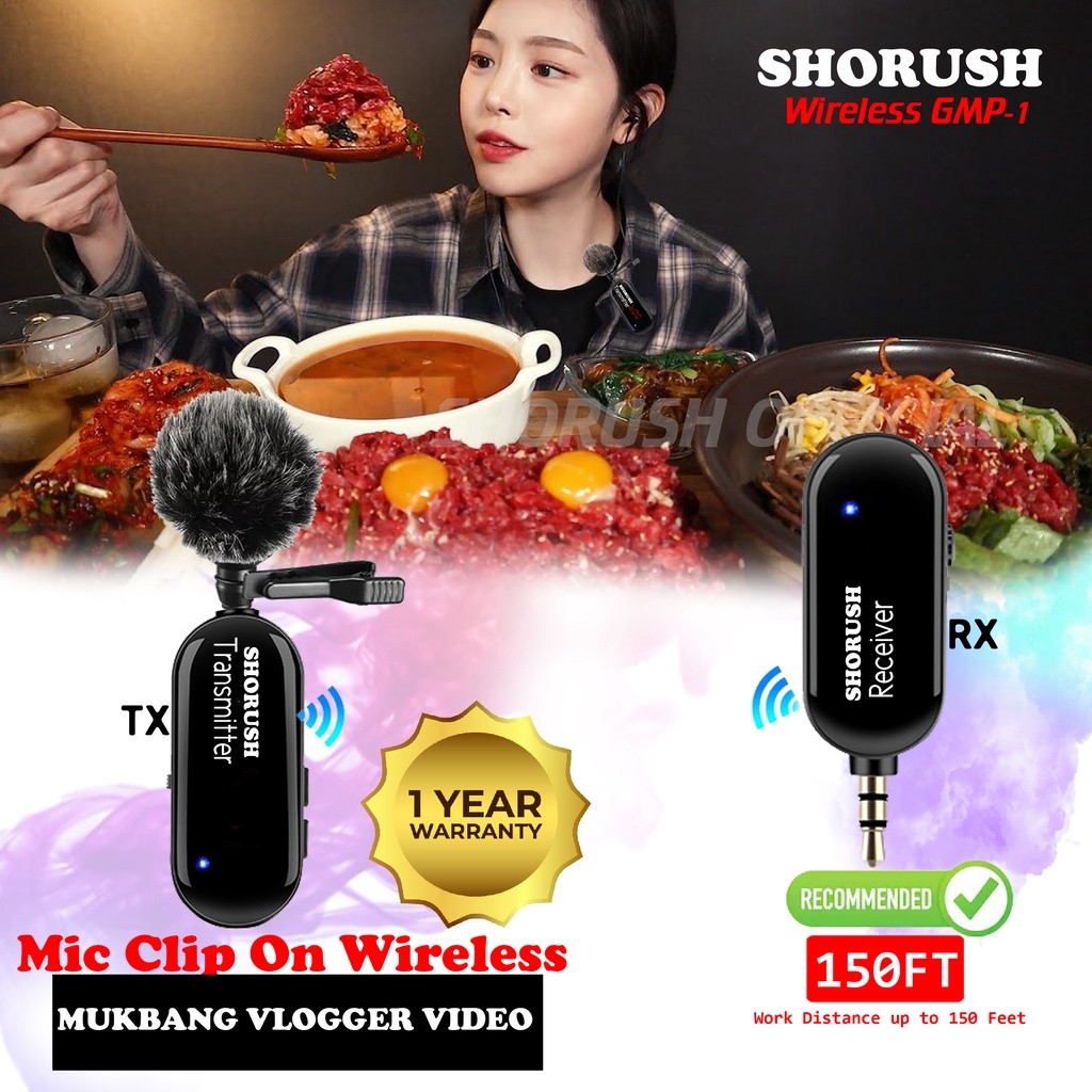 Shorush GMP 1 Microphone Mic Clip On Wireless UHF VLOG Untuk Camera Mirorrless Youtuber HP Smartphon
