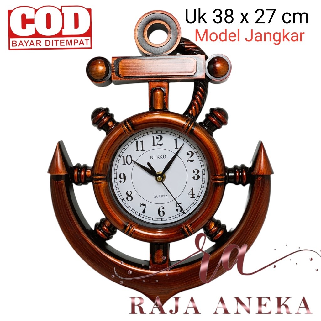 Jam Dinding Jangkar Nikko 409 Niko 409 Warna Coklat Kayu Model Jangkar Kapal Unik