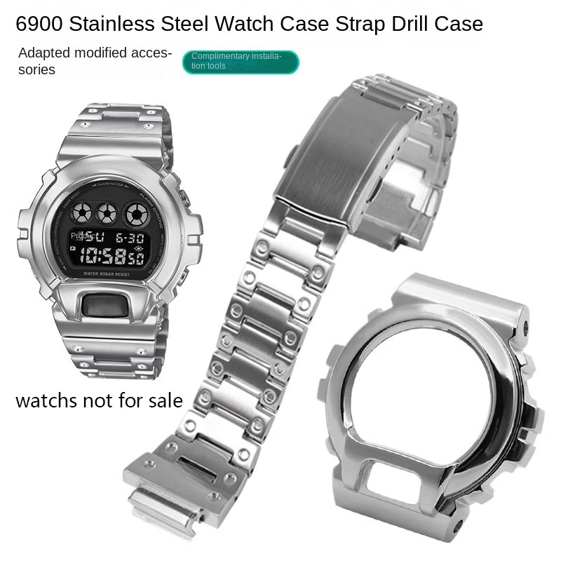 ‌DW6900 Mod Kit amond Stainless Bezel dw-6900 Steel Case & Band for G-Shock CASIO DW6900 metal set C