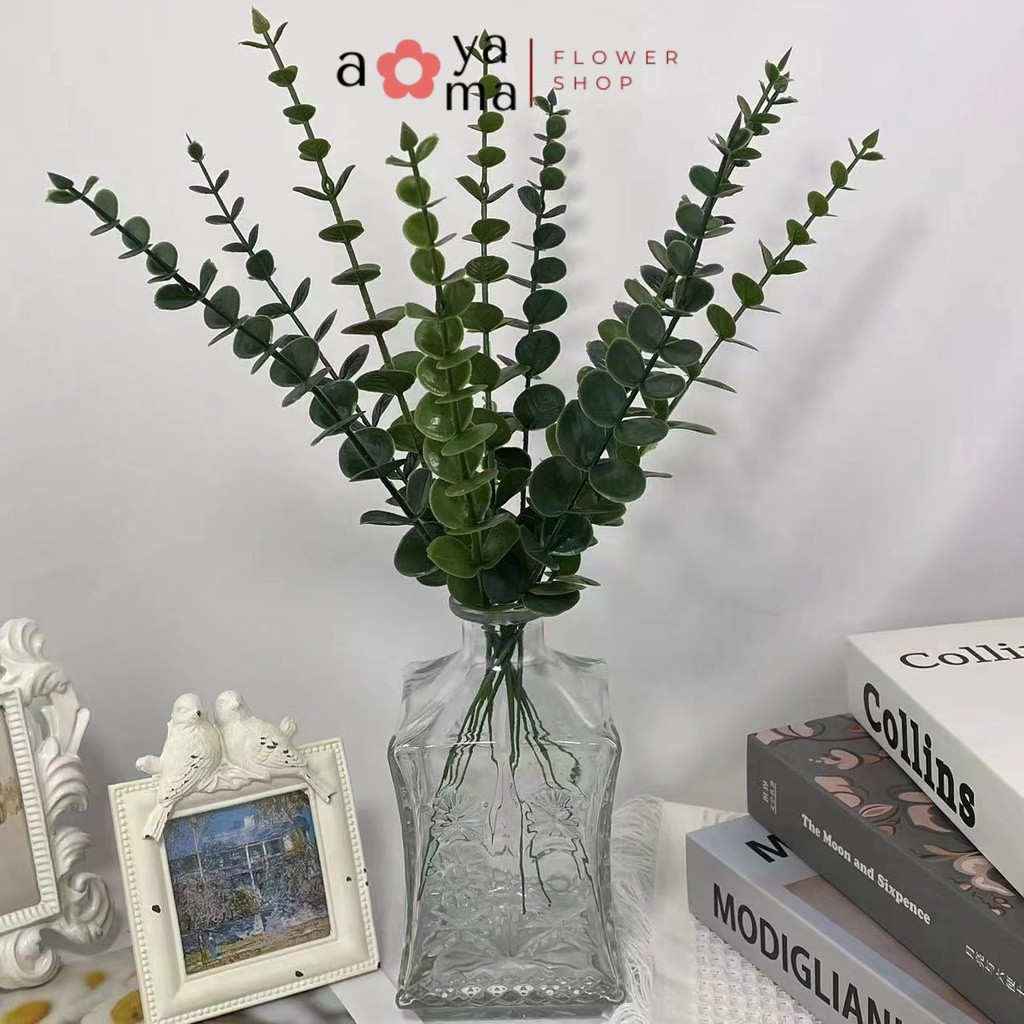 AOYAMA - [1 TANGKAI] Artificial Flocking Eucalyptus / Daun Palsu Hijau Dekorasi Florist