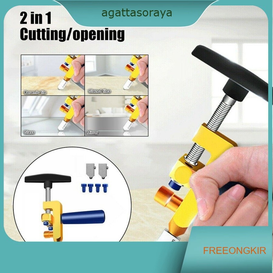 Alat Pemotong Kaca 2 In 1 Keramik Ubin Glass Cutter Manual Multifungsi Cermin Potong Tool Set 2 In 1