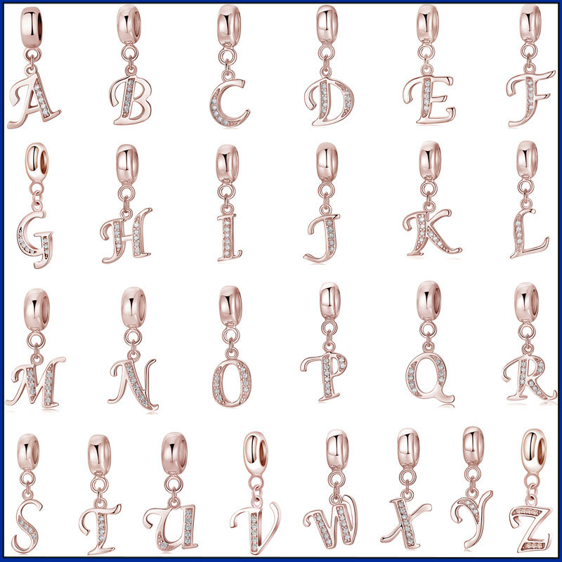 S925 sterling silver 26 huruf Inggris liontin gelang emas mawar liontin kalung liontin DIY aksesoris