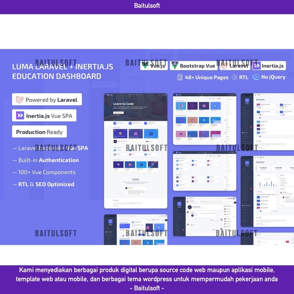 WEB TEMPLATE LUMA LARAVEL LMS & VUE EDUCATION ADMIN DASHBOARD D2153 BAITULSOFT