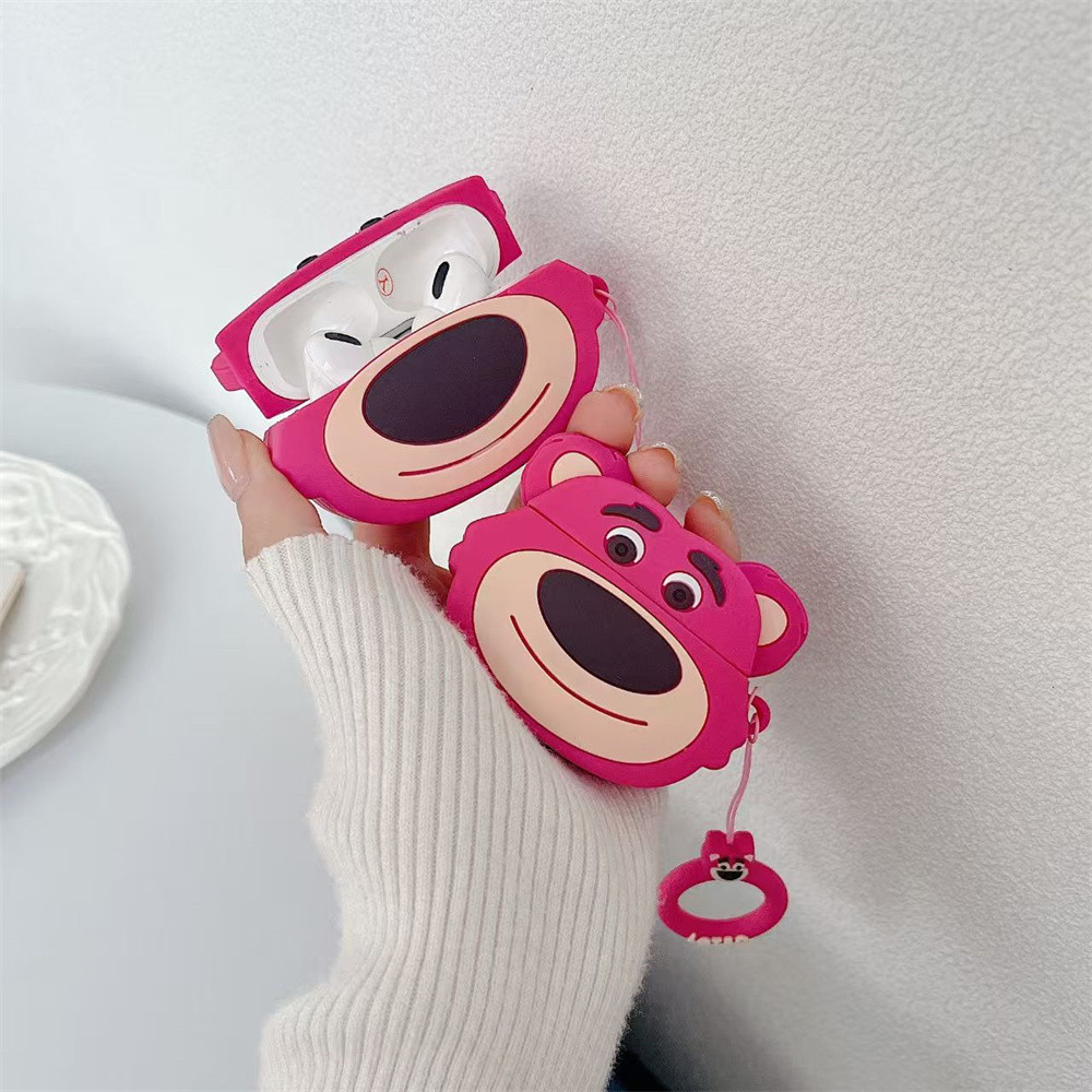 3D Cartoon Strawberry Bear For Airpods 1 2 3 4 Pro Pro 2 Silicone Earphone Case lotso Accessories Co