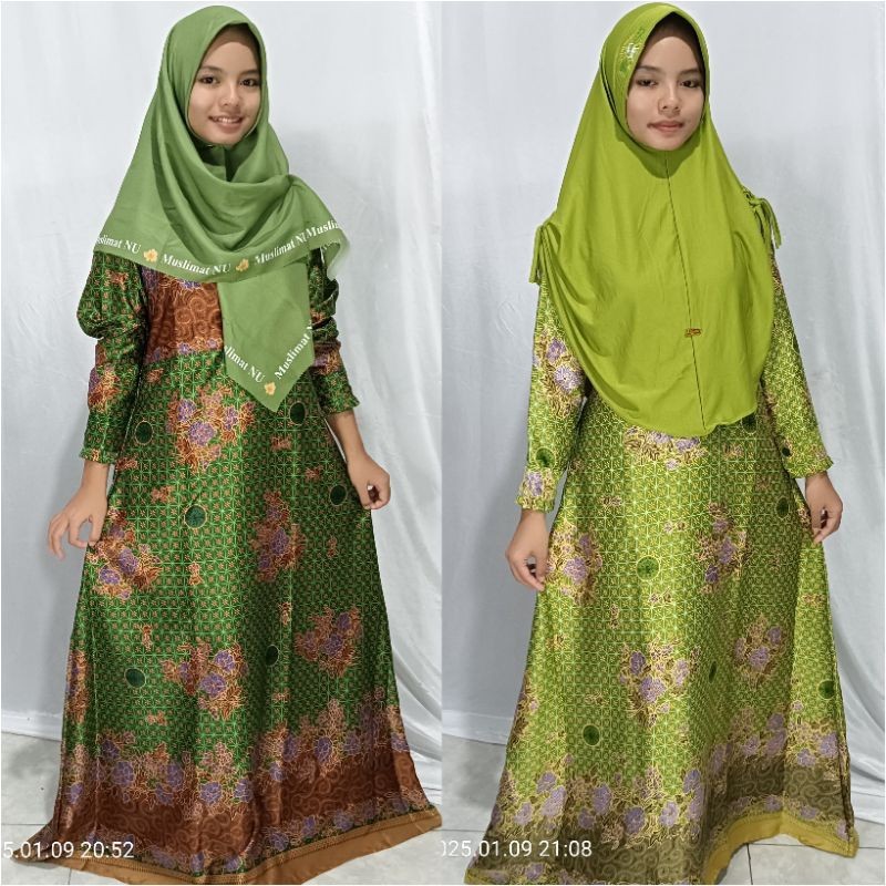 FERTUSHOP  Gamis Muslimat NU model Mayung semi sutra Hijau tua dan hijau muda Gamis mayung muslimat 