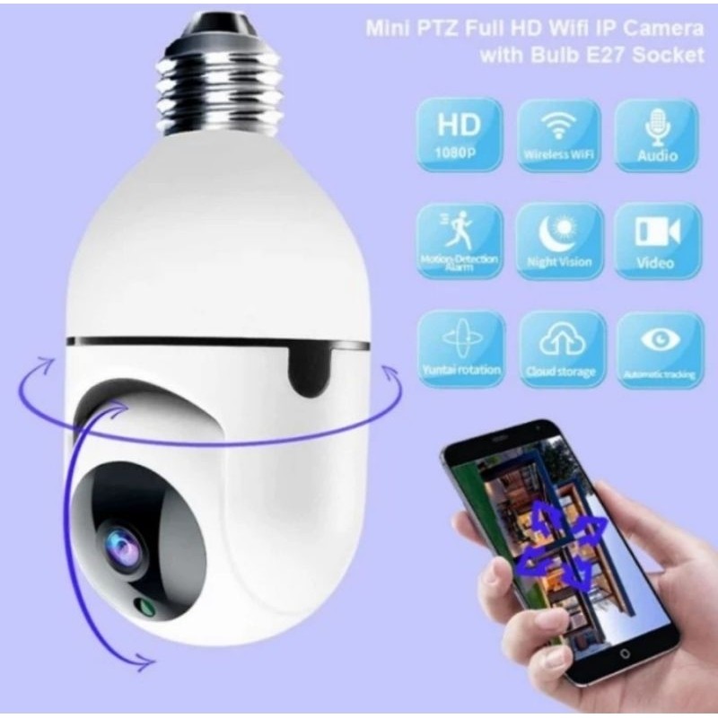 Cctv Bohlam Lampu Camera Cctv V380 Pro wifi Wireless model Bohlam Lampu bisa putarMurah