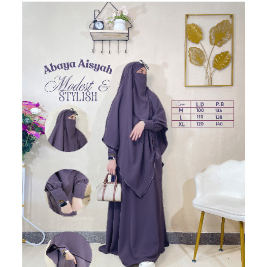 HUNTEDMANE Abaya anti UV Aisyah Premium | Bahan Sabrina antiUV – Gamis Syar’i Elegan & Nyaman Free C