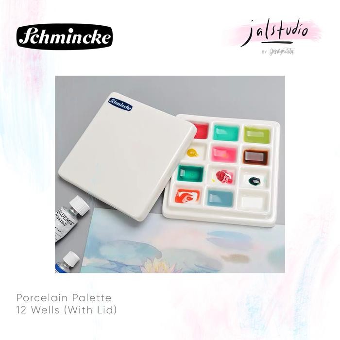 Schmincke Watercolor Porcelain Ceramic Palette 12 Wells Sekat Palet Keramik Porselen Cat Air Waterco