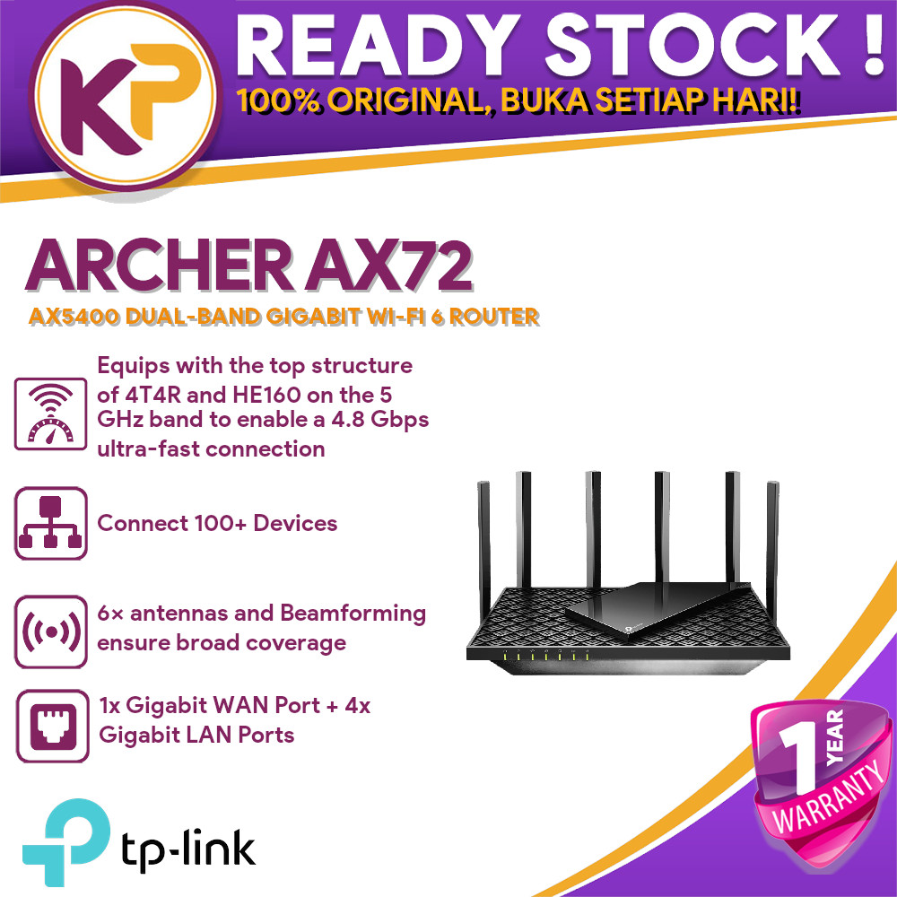 TP-LINK ARCHER AX72 AX5400 DUAL-BAND GIGABIT WI-FI 6 ROUTER