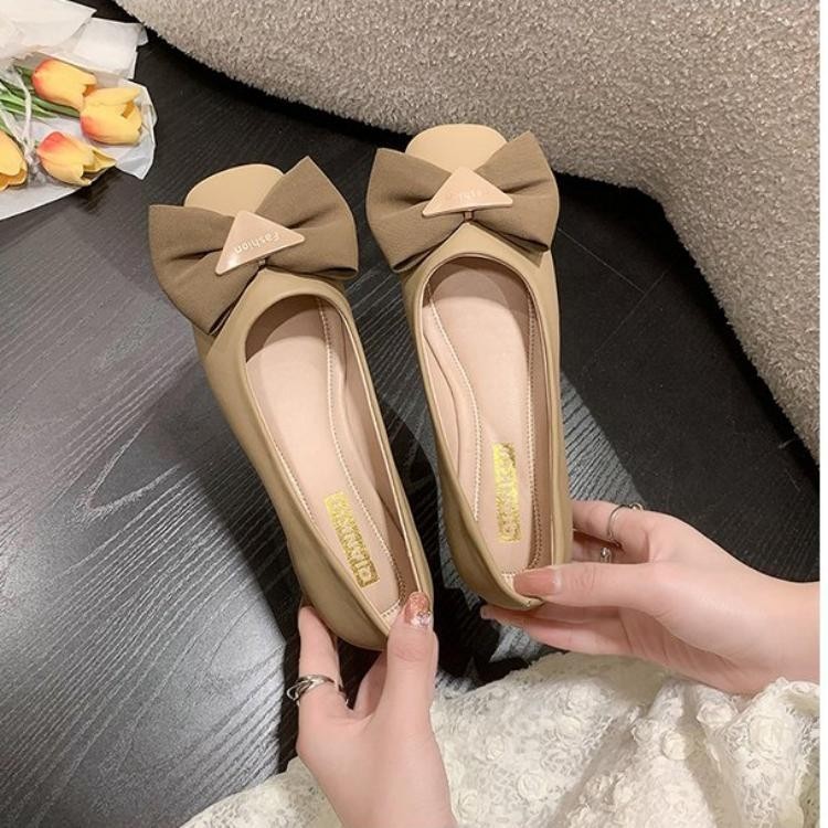 sandal flat shoes beige wanita empuk kekinian korean style flat shoes lucu aesthetic sepatu pesta wa