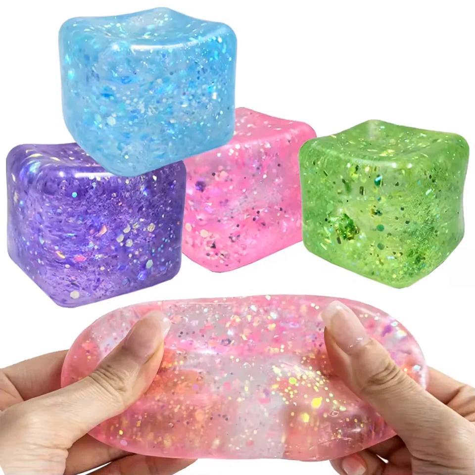 Mainan Squishy Anti Stres 4P Maltose Cube, Mainan Pelepas Stres Bentuk Es Batu, Anti Stres, Lambat M