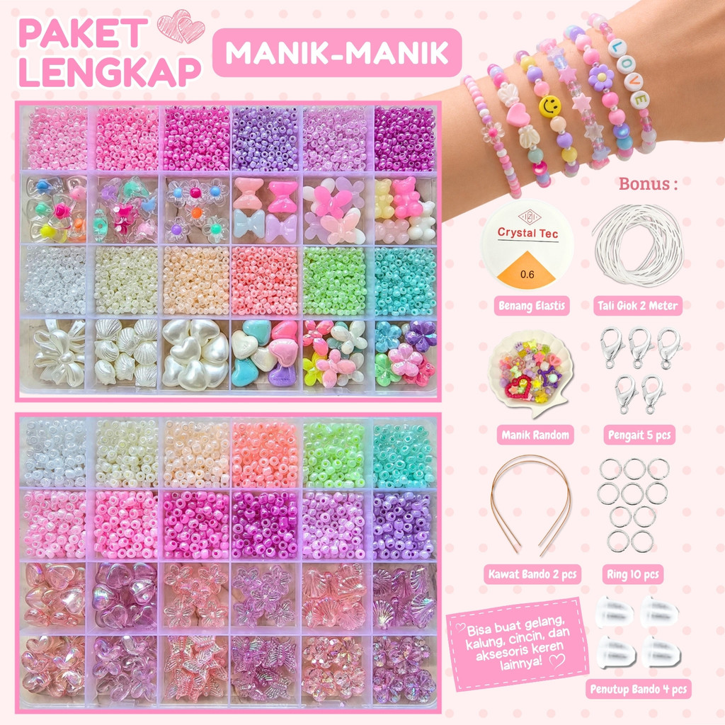 ⁠SM020 - Manik Manik DIY Kit 1 Box Lengkap Beads Aesthetic Set Mainan Edukasi Anak Perempuan Meronce