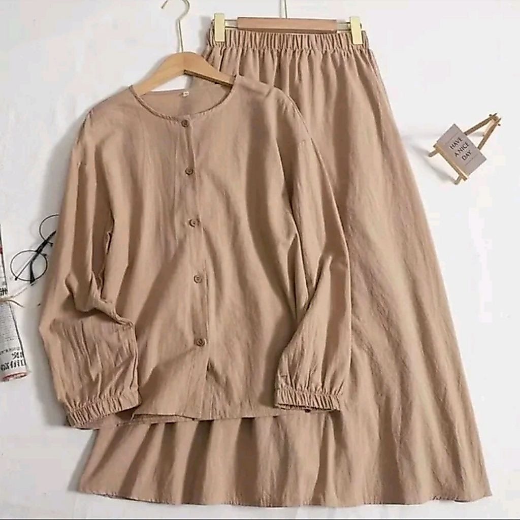 Jeslyn Set Wanita Katun Poplin | Atasan & Rok Panjang Nyaman