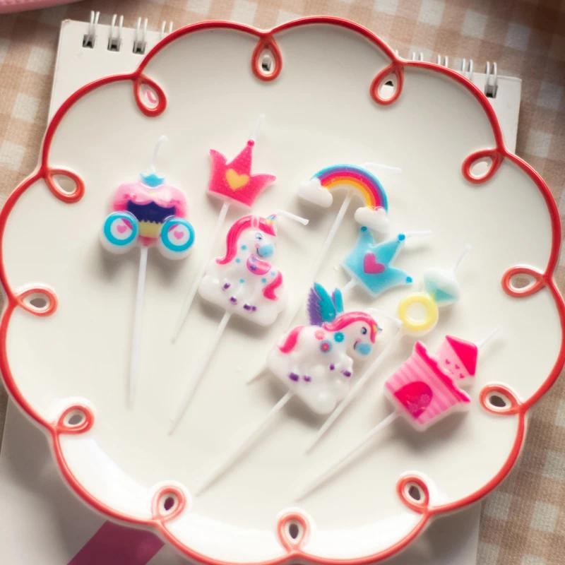 Rainbow Unicorn Candles Birthday Cake Decoration Princess Castle Birthday Candle Unicorn Cake Topper