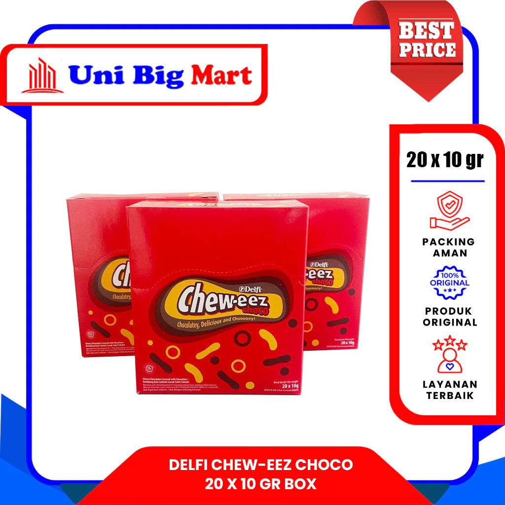 DELFI CHEWEEZ CHEW-EZZ LONG CHOCO COKLAT COKELAT BOX - (20 pcs x 10 gr)