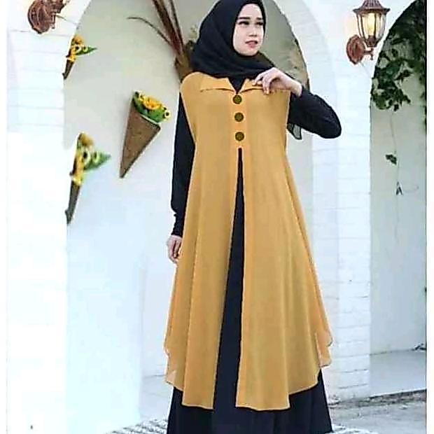 Long Outer Cardigan Kardigan Gardigan Wanita Panjang Fashion Muslim Tanpa Lengan Polos Jumbo