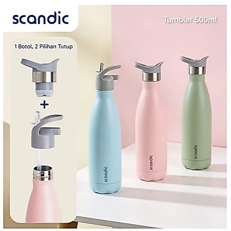 FLASH SALE - TUMBLER by Scandic - Tumbler Stainless steel 500ml Double Lid - Botol Minum Tahan Panas