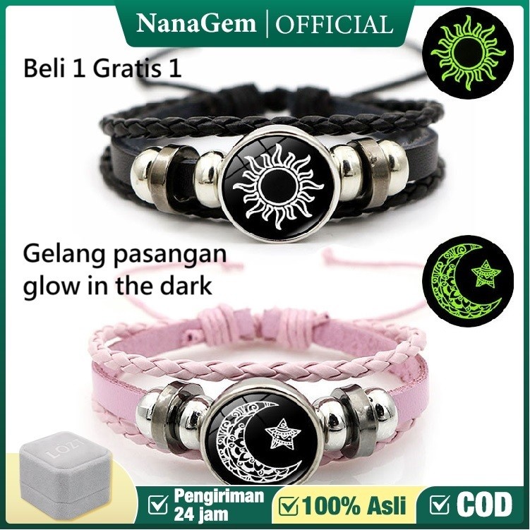 Gelang Couple Pasangan Bintang Bulan Glow in the Dark Kulit Gelang LDR Bergetar Getar Jarak Jauh  Bi