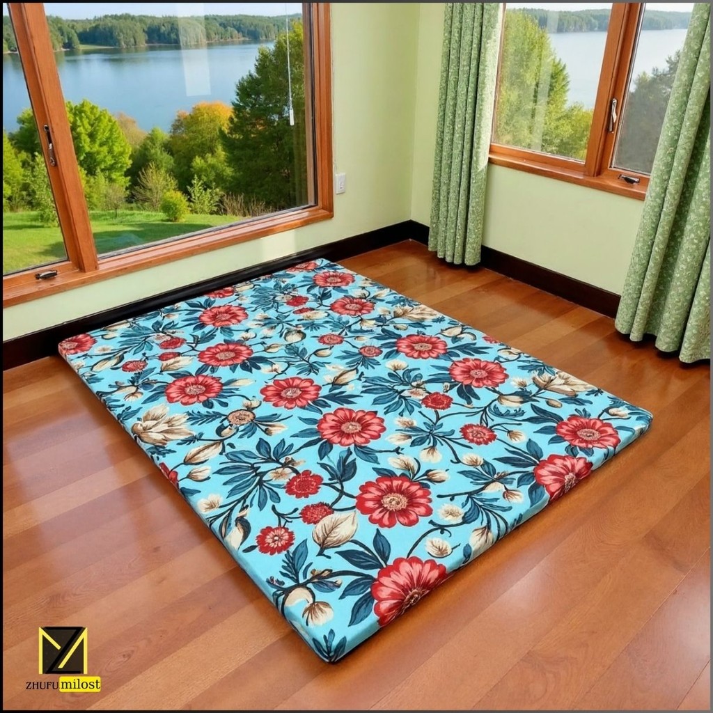ZhufuMilost - Kasur Lipat Gulung Surpet Katun Busa Lantai 200x150x2cm Motif New Minimalis