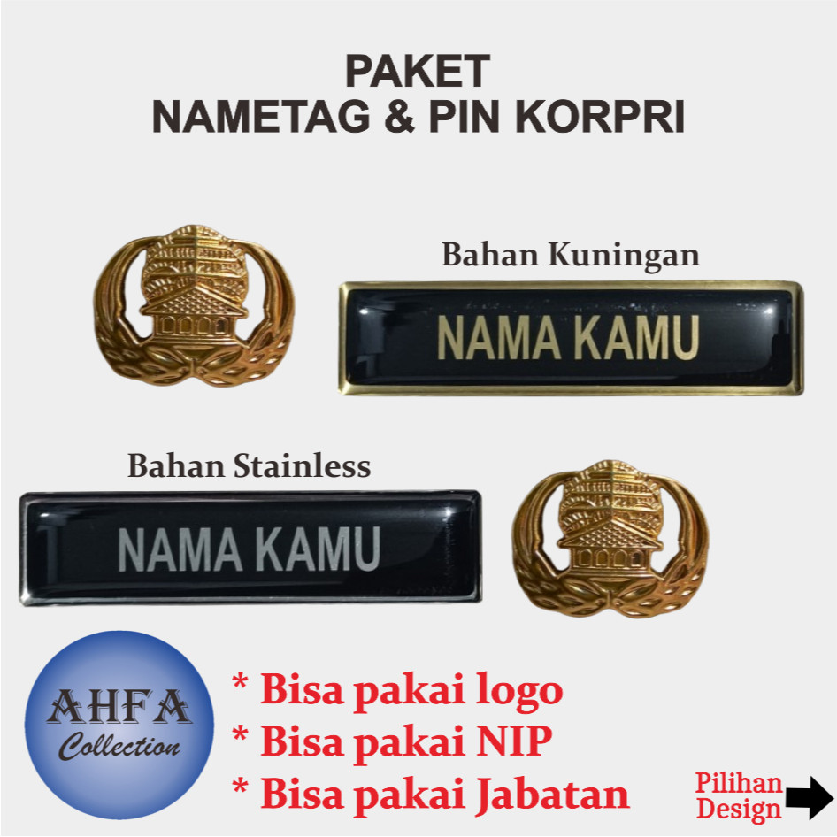 

Paket Nametag papan nama dada ASN PNS bahan Kuningan Stalinless Magnet Peniti Lencana Korpri Kuningan (Nametag & Pin Korpri)