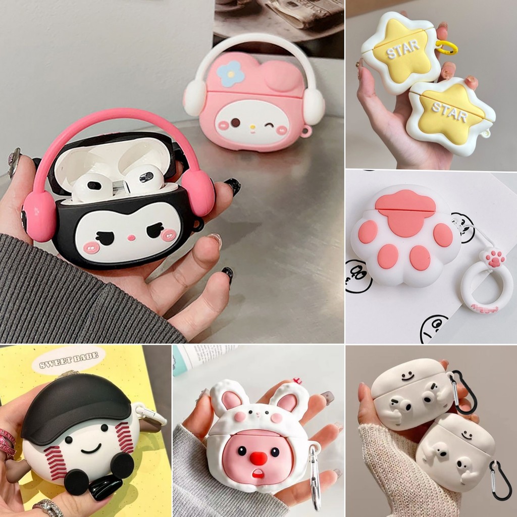 Case Untuk AirPods 4/AirPods Pro/AirPods 3/2/1 Soft Silicone Case Kartun Lucu Briket cinta Melodi