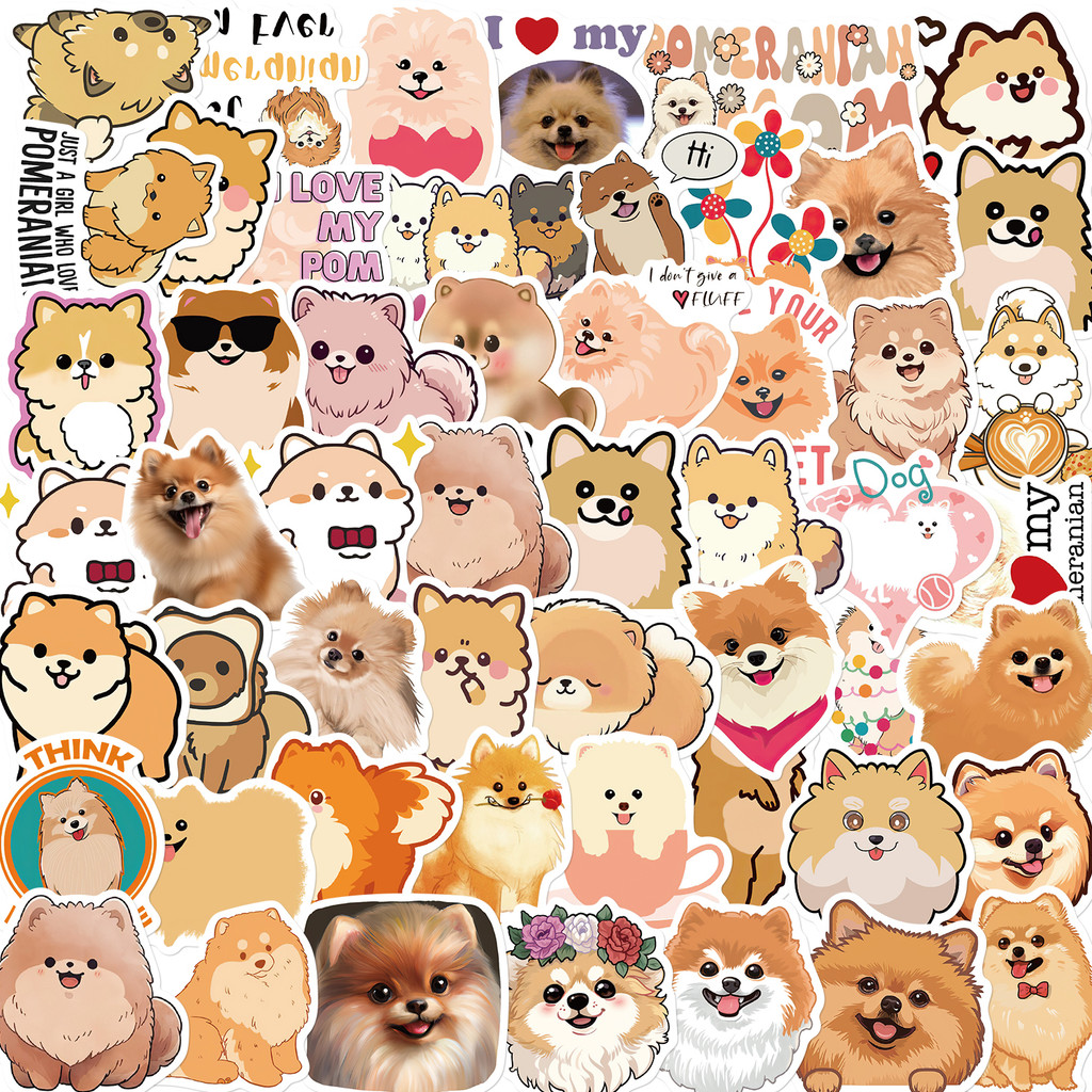 

50pcs Cute Pomeranian Dog Sticker Pet For IPad Computer Luggage Laptop Phone Stickers Waterproof Vinyl Decal Toys Decor