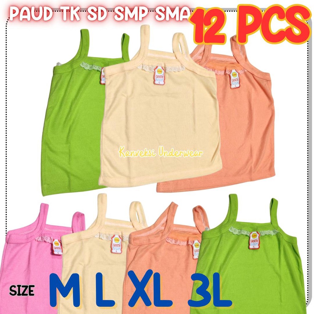 12 Pcs Kaos Dalam Anak Perempuan Singlet Anak Remaja PAUD TK SD SMP SMA Motif Aksen Renda Nyaman