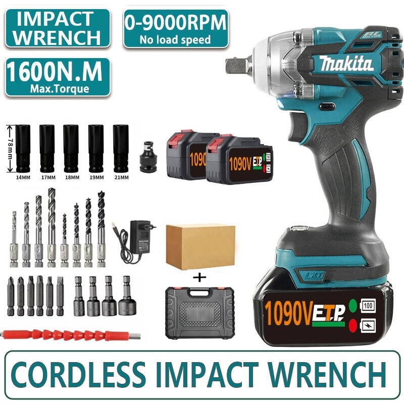 MAKlTA Impact Wrench Brushless 1090V/588V Mesin Bor Impact Baterai Untuk Memudahkan Pemasangan Baut 