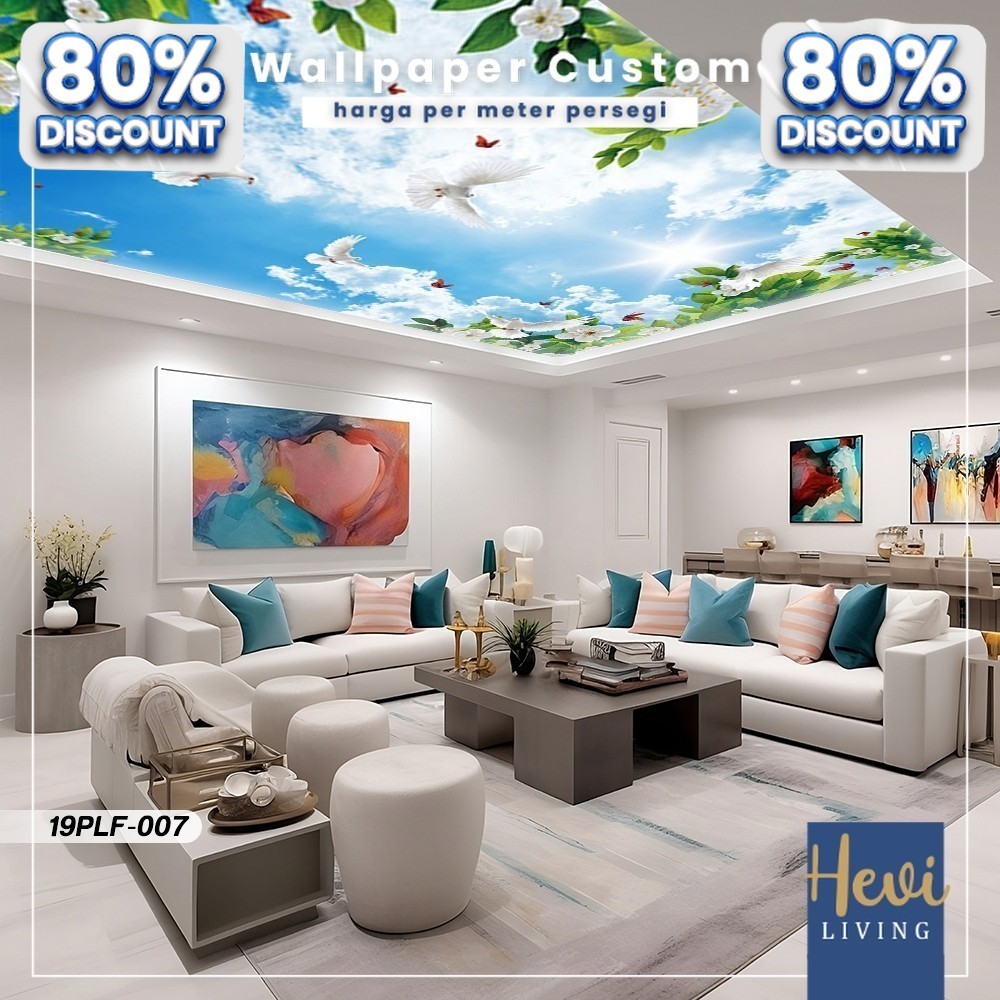 Wallpaper Custom Ruang Tamu - Motif Plafon Langit - Wall Sticker Dinding- Wallbanner - Wallpaper Per