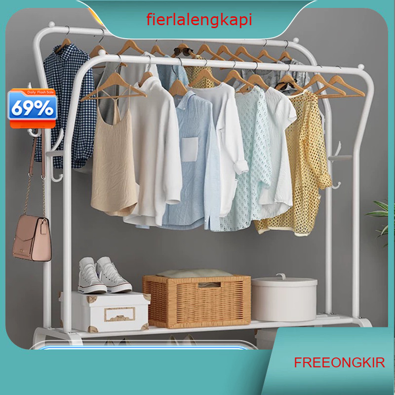Rak Baju Gantung Gantungan Baju 2 Lapis Gantungan Baju Berdiri Gantungan Baju Besi Tebal dan Kuat
