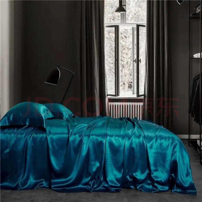 

Summer Luxury Satin Silk-like Bed Sheet Set (Flat Sheet + Fitted Sheet + Pillowcase) Solid Color Mattress Cover Twin Full Queen