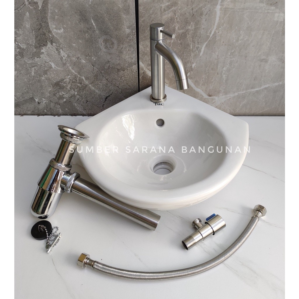 Wastafel Sudut Komplit Set / Westafel Keramik Cuci Tangan Kecil Mini