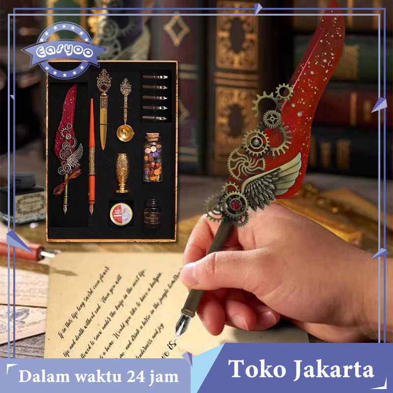 

Pena Bulu Ajaib Harry Potter Set Kaligrafi Lengkap Magic Feather Pen Quill Dip Pen