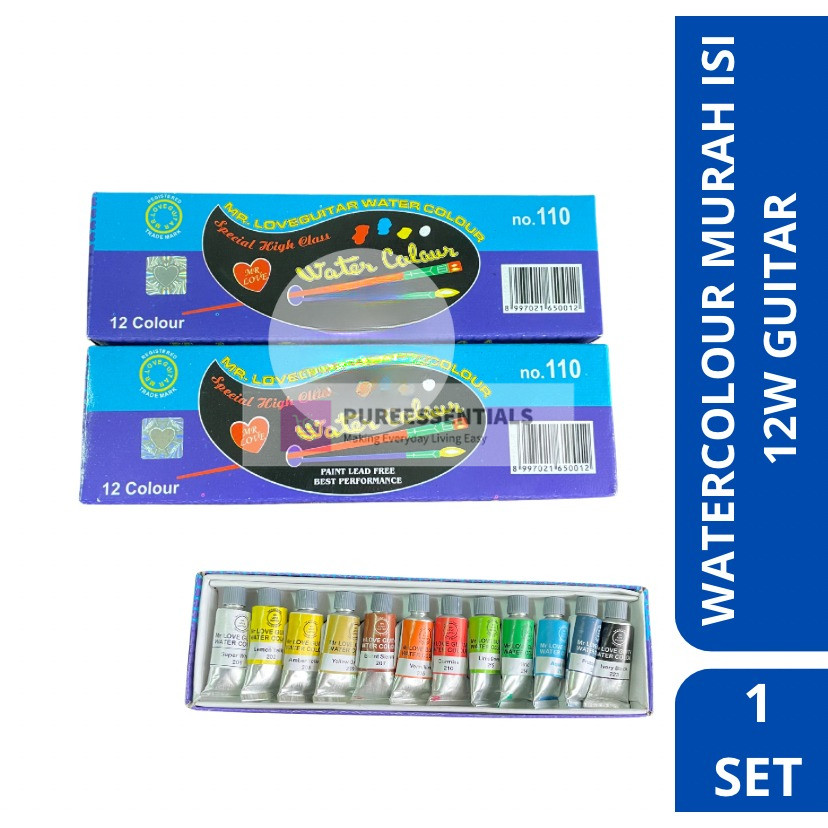 

[1 SET] Cat Air / Cat Lukis Watercolour Murah Kecil No 110 Isi 12 Warna Guitar