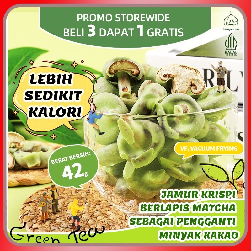 

[Luckymore] HALAL Jamur Renyah Berlapis Matcha 42g– Jamur Shiitake Rasa Matcha, Gurih, Renyah, dan Sehat | Camilan Matcha, Coklat Matcha, Keripik Jamur, Camilan Sehat, Penggorengan Suhu Rendah.