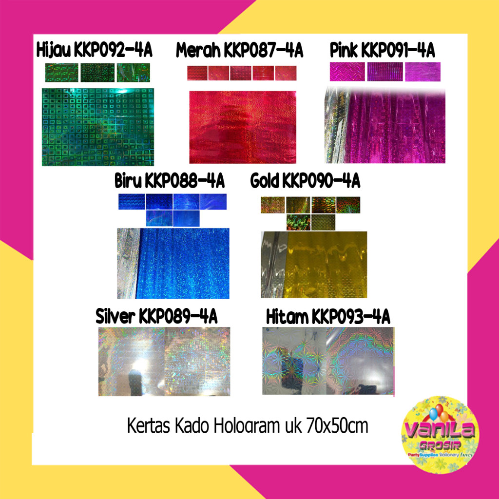 

(100Pcs) Kertas Kado Hologram, plastik hologram, kertas kado metalic hologram