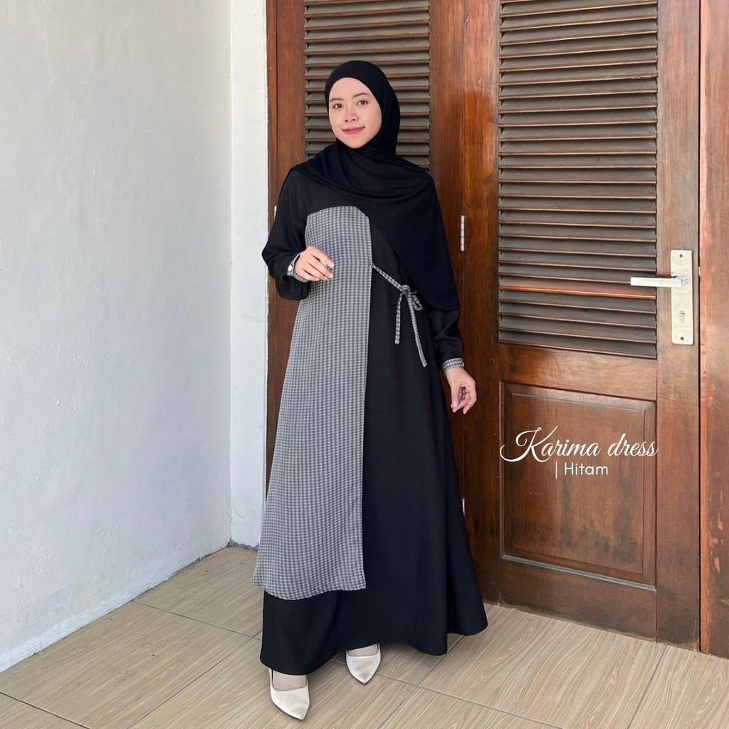 KARIMA DRESS KOMBINASI ELEGAN By Embun Hijab - GAMIS SIMPLE MOTIF KOMBINASI KEKINIAN PREMIUM