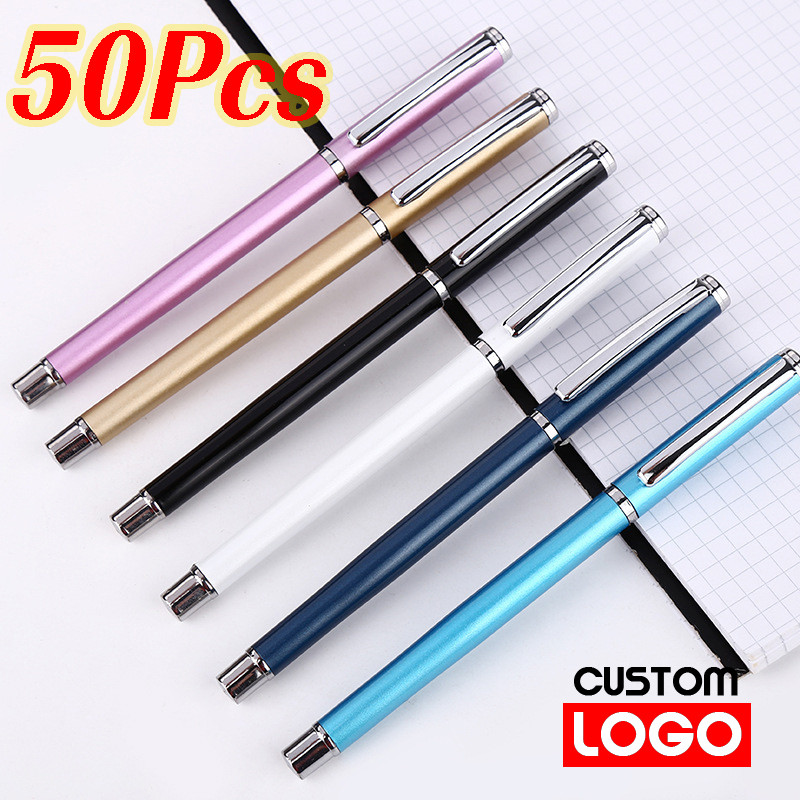 

50pcs/lot 0.5mm Custom Luxury Metal Neutral Pen Customizable Logo Gel Pen School Office Gift Advertising Pens Free Laser Carving