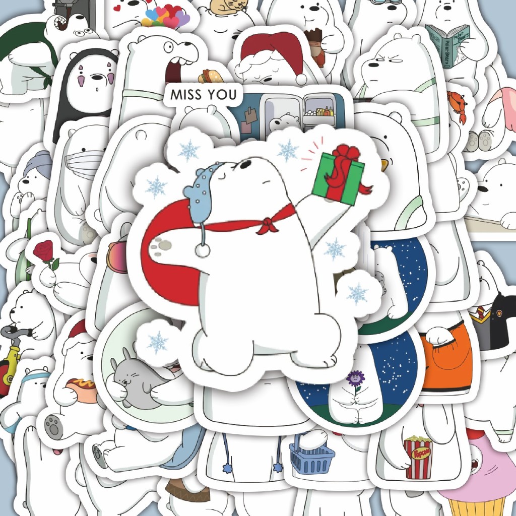 

100PCS Lucu Funny Character We Bare Bear The Ice Bear Only Stiker Aesthetic Stiker Anti Air Stikers Berperekat Waterproof sticker decal buat Motor Helm Buku Journal Koper Casing HP Laptop Botol Minum Hadiah anak