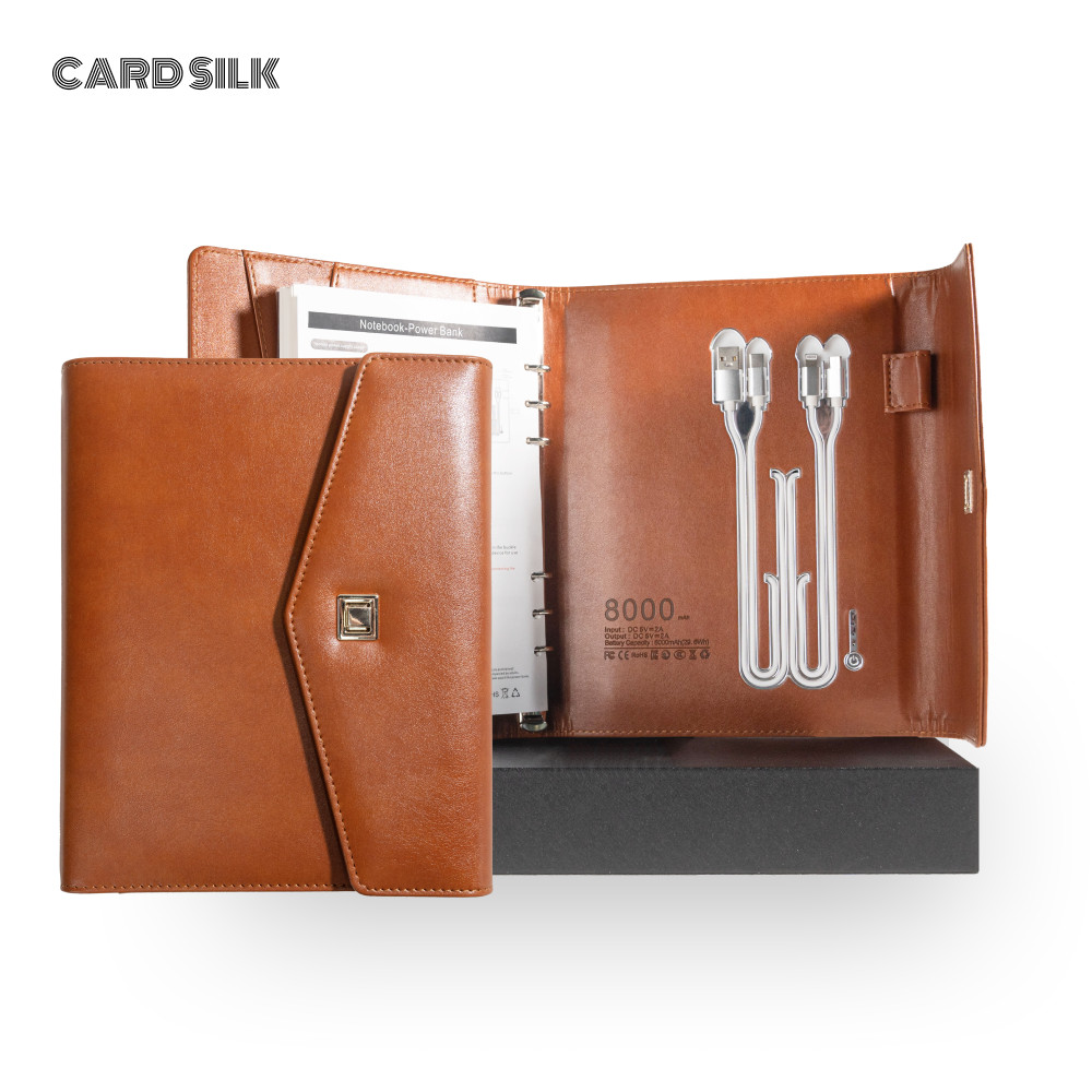 

Envelope-Style A5 Charging Notebook with Leather Cover, 3-in-1 Cable, Card Slots, Document Pocket and Premium Paper