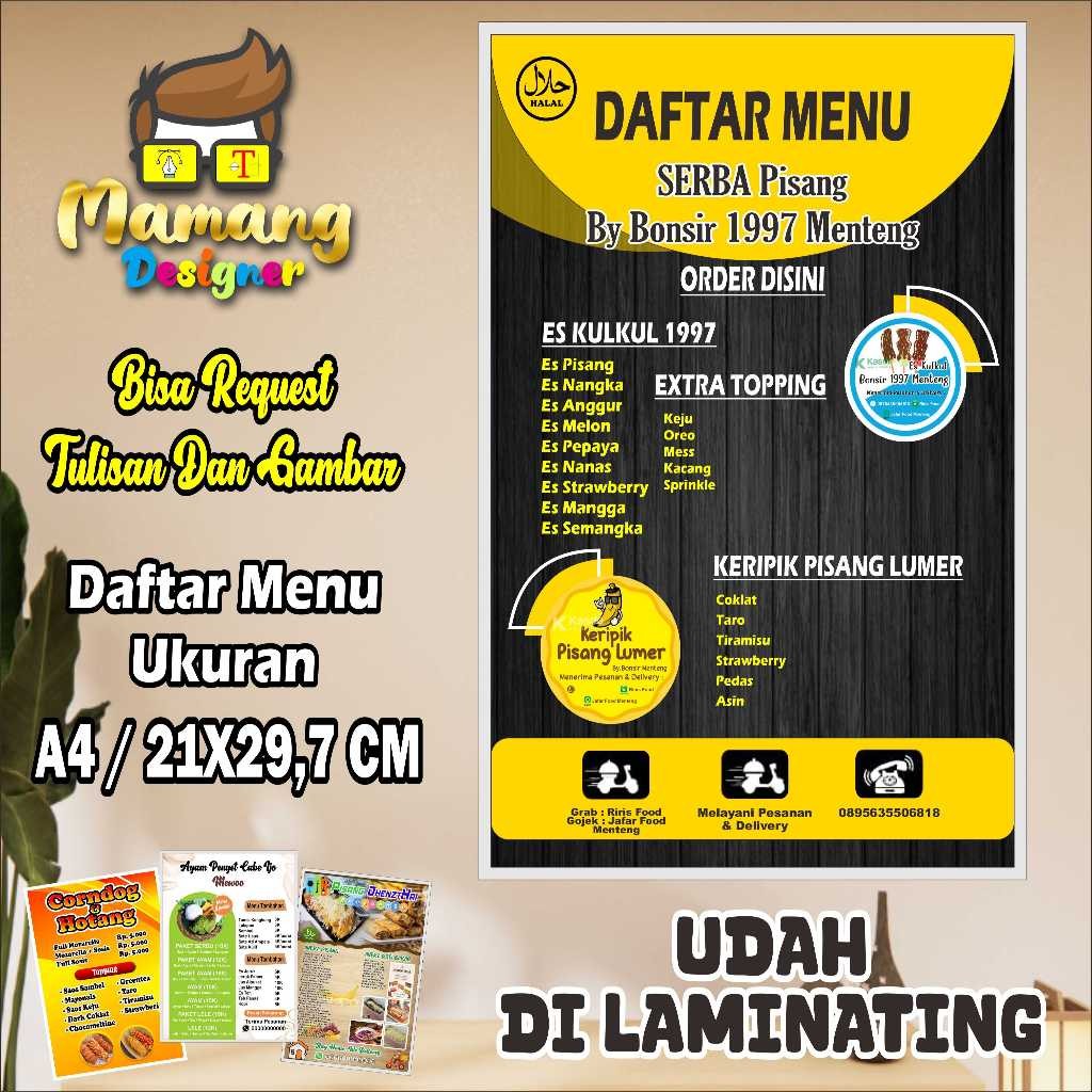 

Backdrop Daftar Menu Bahan Kertas Laminating Es Kul Kul dan Keripik Pisang bb