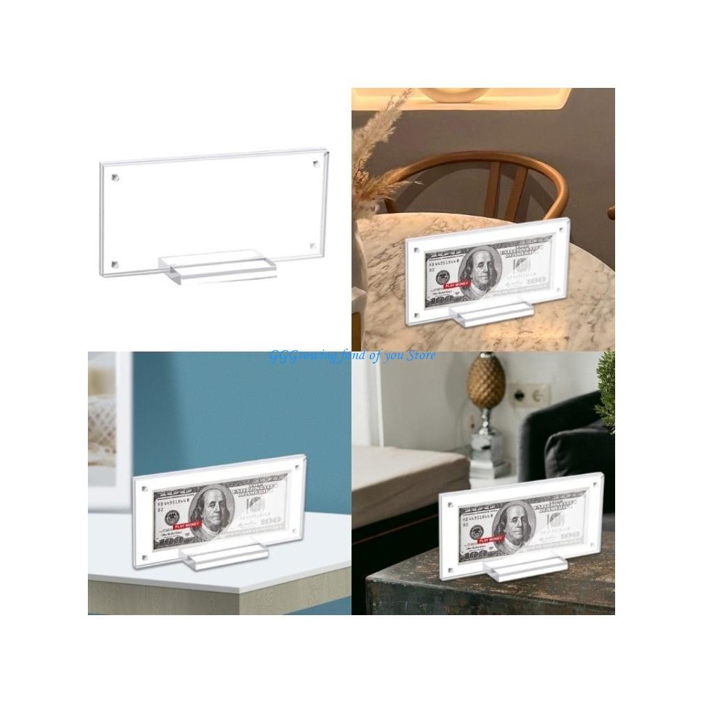 

H9EB Clear Acrylics Bill Holder Paper Money Display Frame, Clear Currency Holder