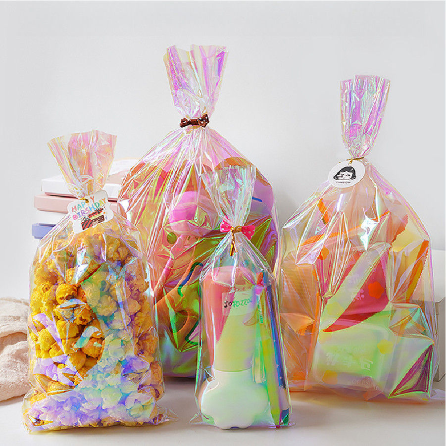 

50pcs Iridescent film gift bag with twist ties - Rainbow Laser jewelry bags, Perfect for Biscuits & Candy packing