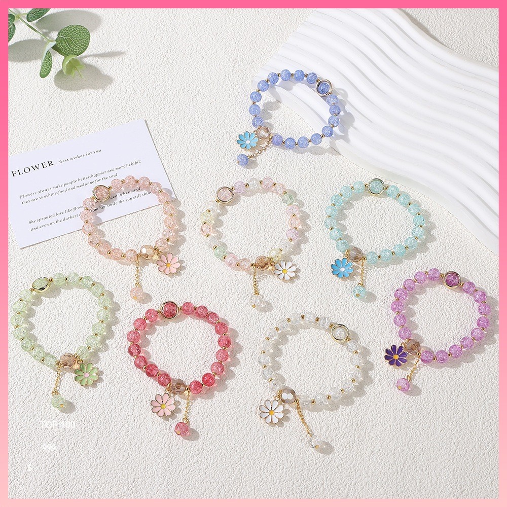 Gelang Kristal Matahari Hati Manis Lingkaran Bunga Manik - Manik Kecil Daisy Gadis Gelang