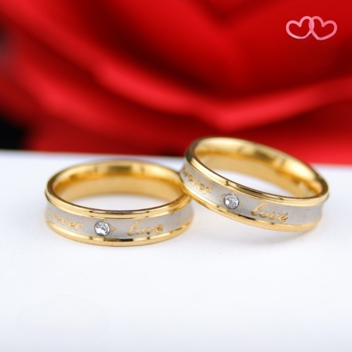 Cincin Tunangan Cincin Couple Titanium Silver Gold Antikarat selamanya Terbaru Free Box