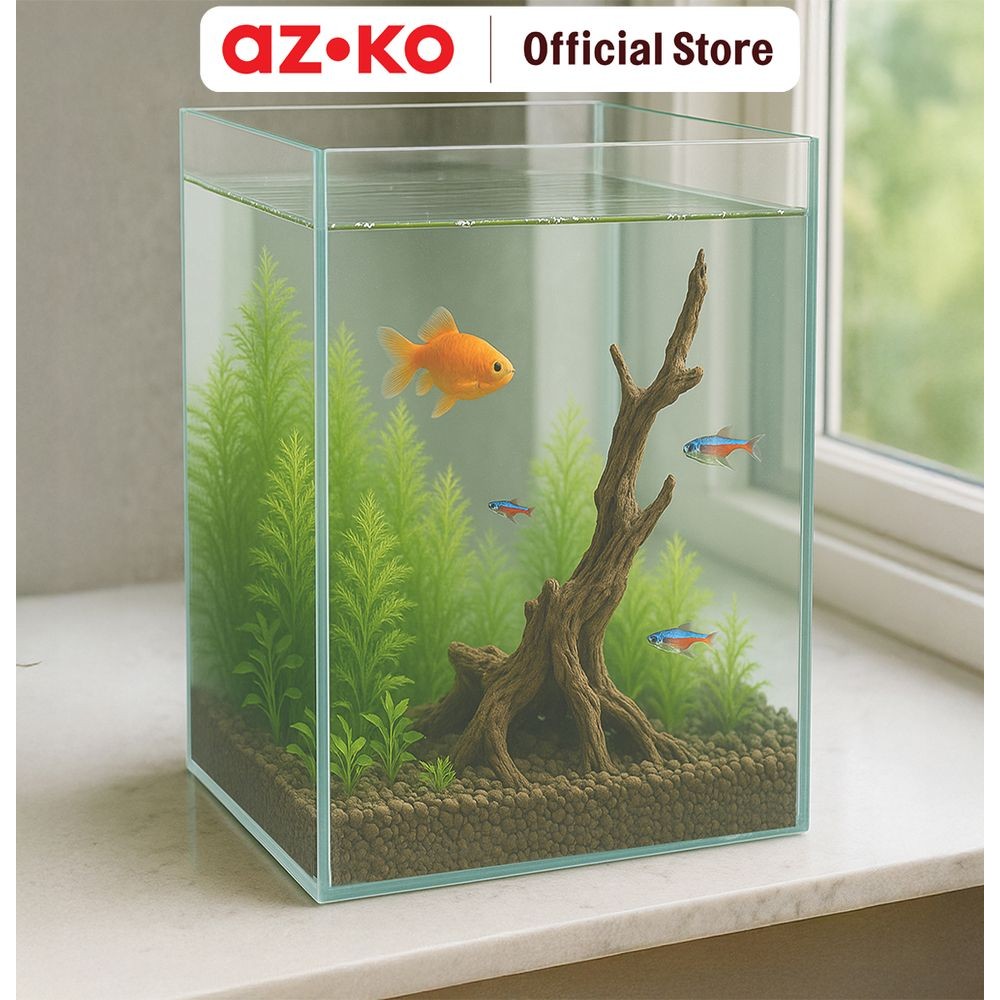 AZKO Fishland 7 Ltr Aquarium Nano Straight Opc Transparan Tank Aquarium Aquascape Tempat Tinggal Hew